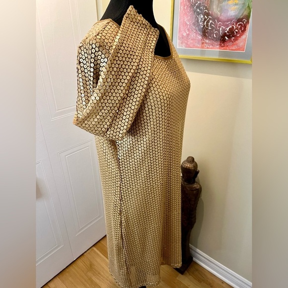 Costa Blanca gold sequin tunic dress / fully lined/  3/4 sleeves 💛💛💛💛In EUC. - Picture 7 of 12